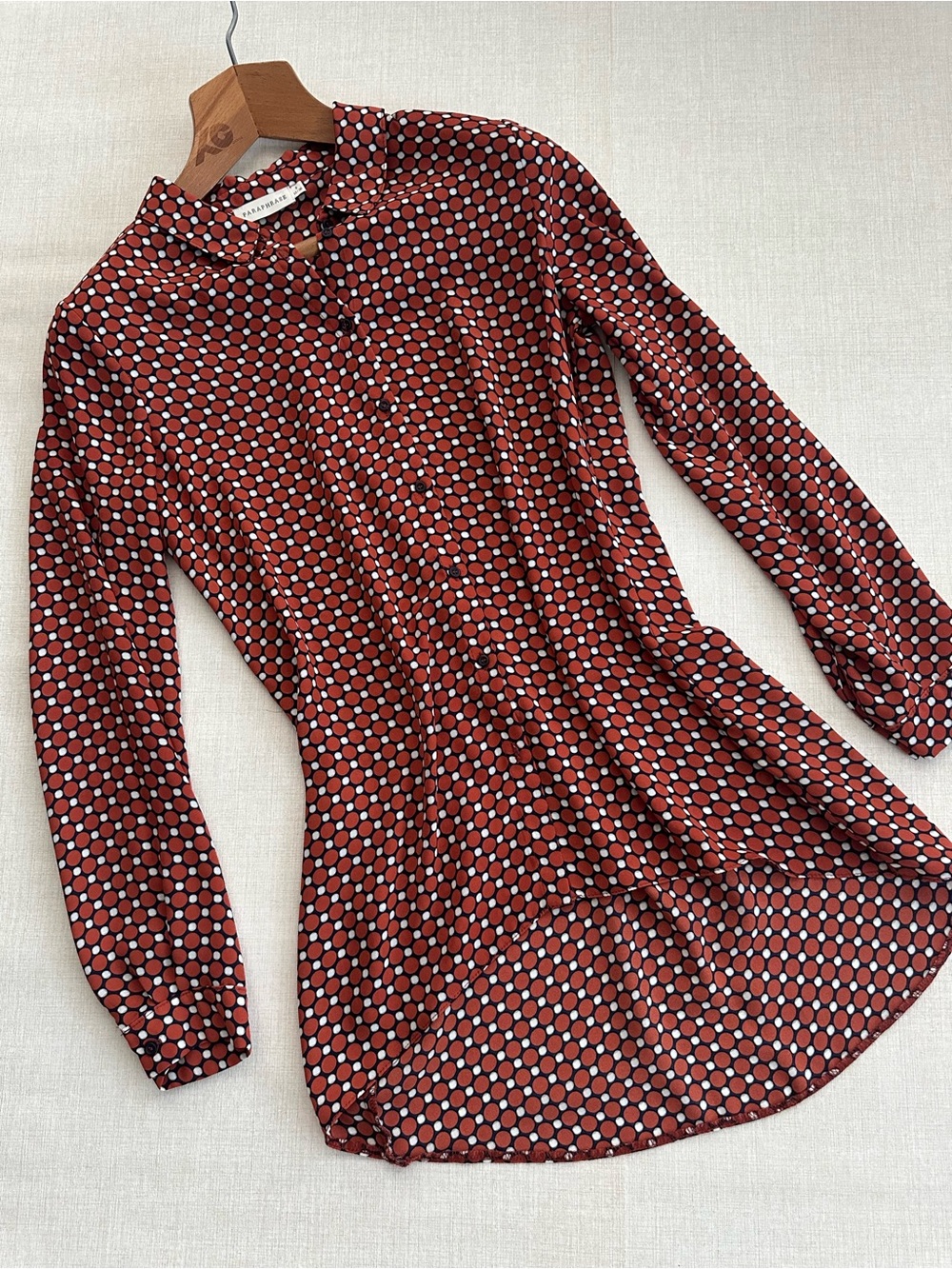 Long Sleeve Polka Dot Blouse - Red/White